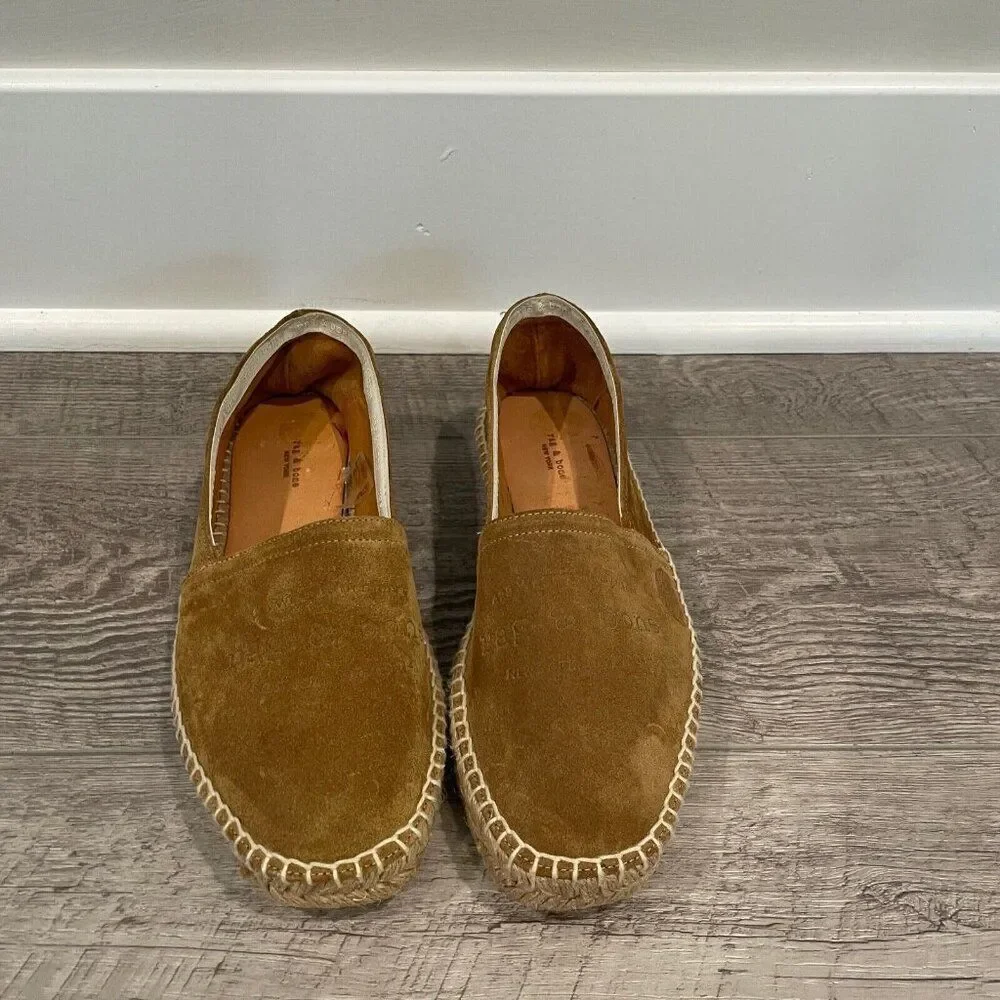 Rag & Bone Espadrilles Flats Womens 7 Brown Edie Embossed‎ Suede